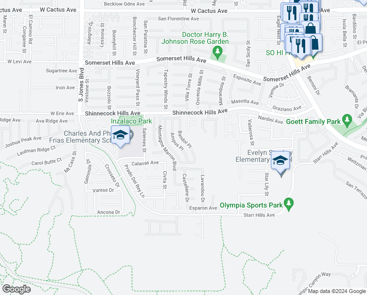map of restaurants, bars, coffee shops, grocery stores, and more near 11066 Ampus Place in Las Vegas