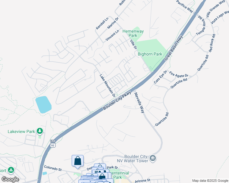 map of restaurants, bars, coffee shops, grocery stores, and more near 660 Sandy Beach Way in Boulder City