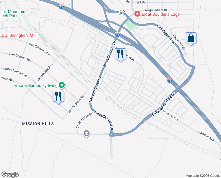 map of restaurants, bars, coffee shops, grocery stores, and more near 1131 Paradise Vista Drive in Henderson