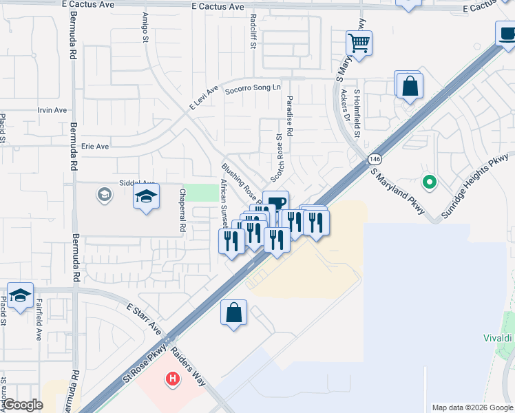 map of restaurants, bars, coffee shops, grocery stores, and more near 908 Blushing Rose Place in Henderson