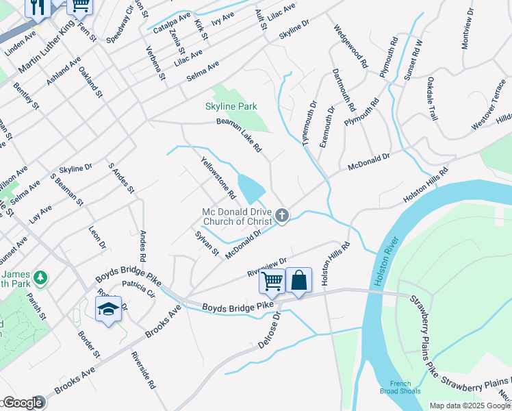 map of restaurants, bars, coffee shops, grocery stores, and more near 1301 Joy Road in Knoxville