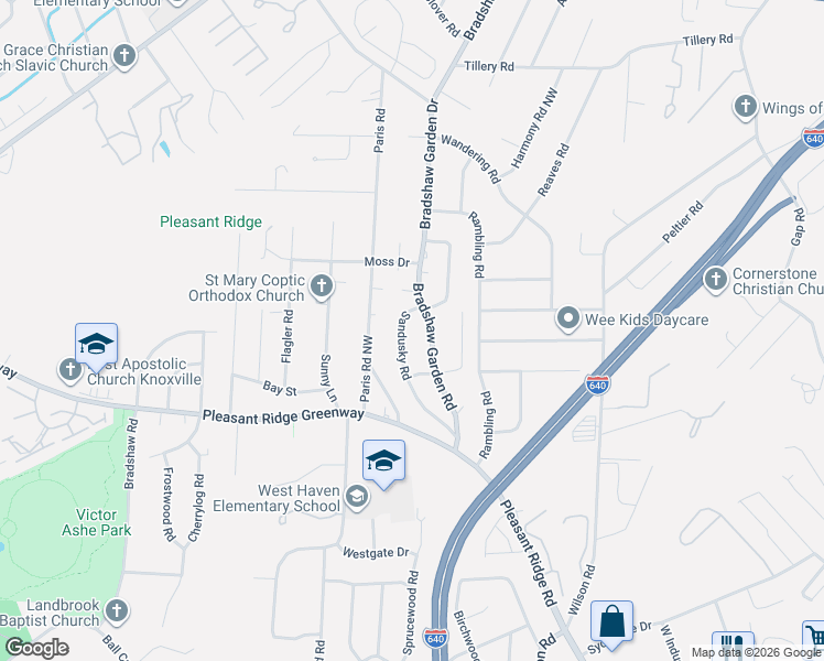 map of restaurants, bars, coffee shops, grocery stores, and more near 1912 Sandusky Road in Knoxville