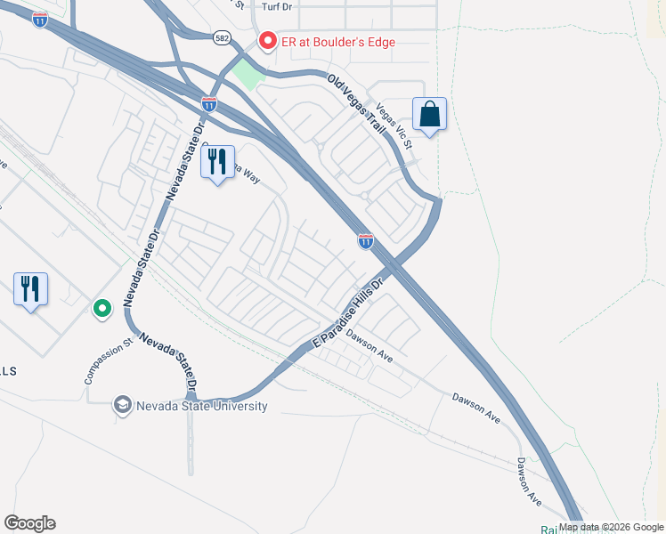 map of restaurants, bars, coffee shops, grocery stores, and more near 1161 Amarillo Sky Place in Henderson