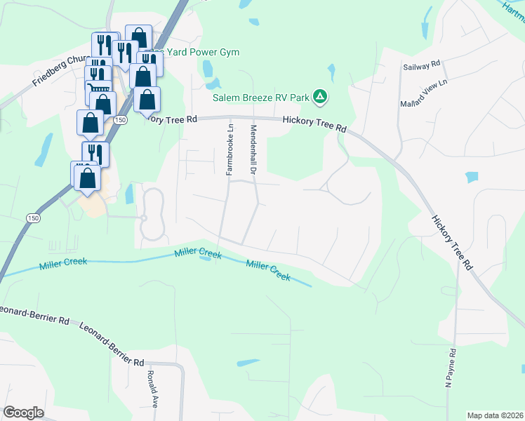 map of restaurants, bars, coffee shops, grocery stores, and more near 358 Mendenhall Drive in Winston-Salem