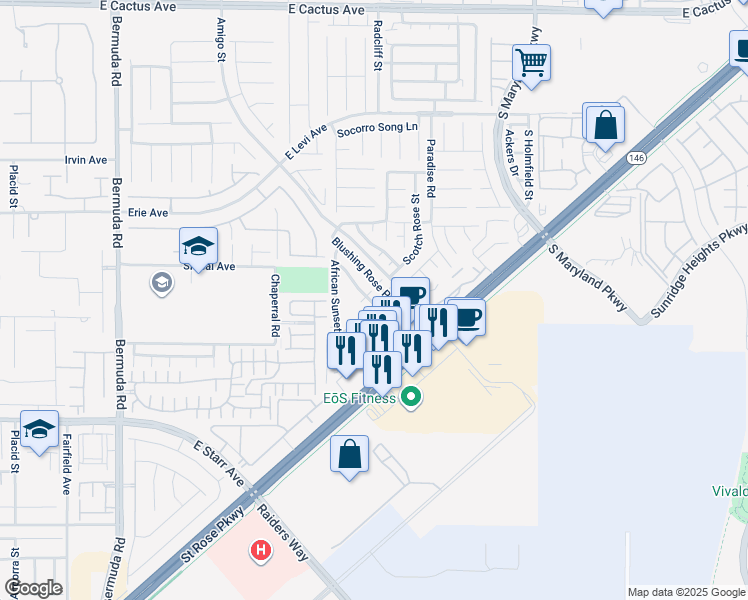 map of restaurants, bars, coffee shops, grocery stores, and more near 892 Blue Rosalie Place in Henderson