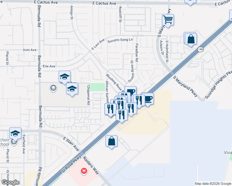 map of restaurants, bars, coffee shops, grocery stores, and more near 864 Blue Rosalie Place in Henderson