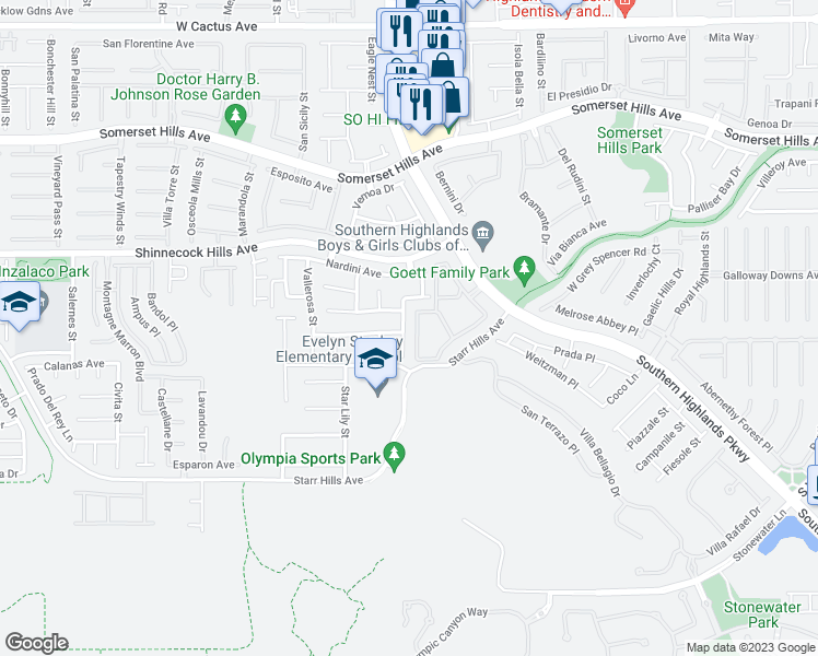 map of restaurants, bars, coffee shops, grocery stores, and more near 11034 Zampino Street in Las Vegas