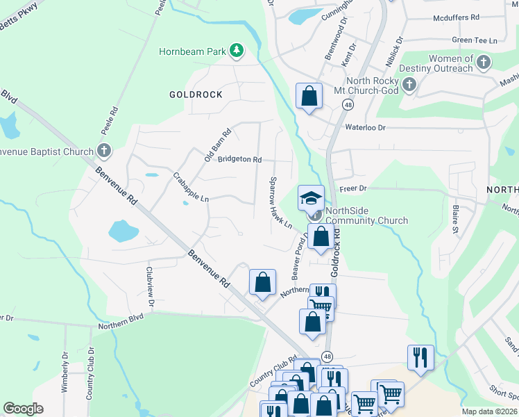 map of restaurants, bars, coffee shops, grocery stores, and more near 1705 Burnt Mill Road in Rocky Mount