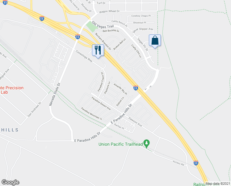 map of restaurants, bars, coffee shops, grocery stores, and more near 1161 Amarillo Sky Place in Henderson