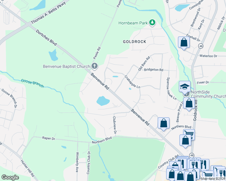 map of restaurants, bars, coffee shops, grocery stores, and more near 136 Justin Court in Rocky Mount