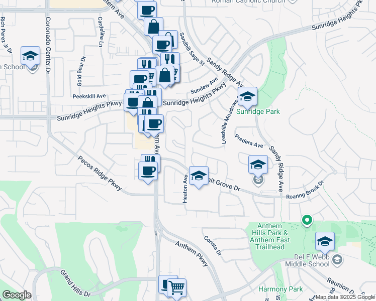 map of restaurants, bars, coffee shops, grocery stores, and more near 2547 Serenity Hollow Drive in Henderson