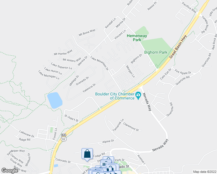 map of restaurants, bars, coffee shops, grocery stores, and more near 680 Blue Lake Court in Boulder City