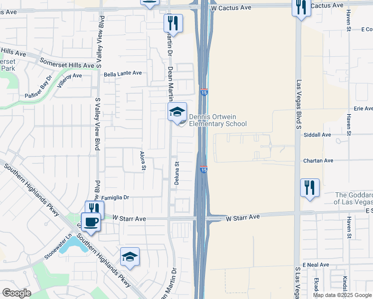 map of restaurants, bars, coffee shops, grocery stores, and more near 3074 Binaggio Court in Las Vegas
