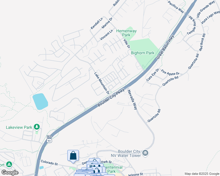 map of restaurants, bars, coffee shops, grocery stores, and more near 660 Sandy Beach Way in Boulder City
