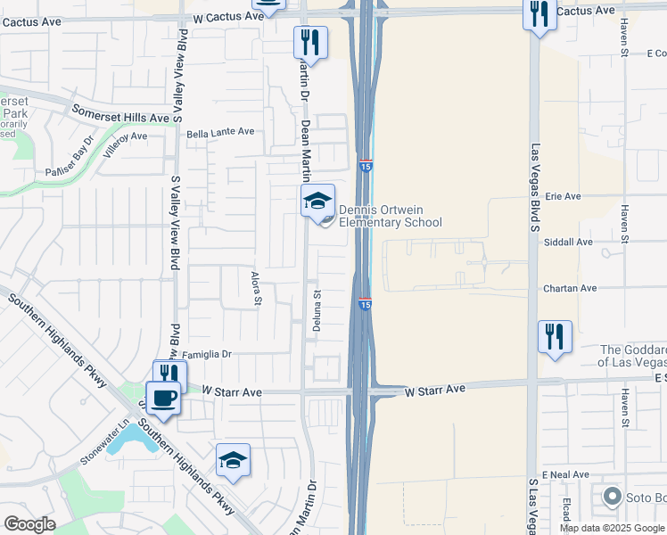 map of restaurants, bars, coffee shops, grocery stores, and more near 3074 Binaggio Court in Las Vegas