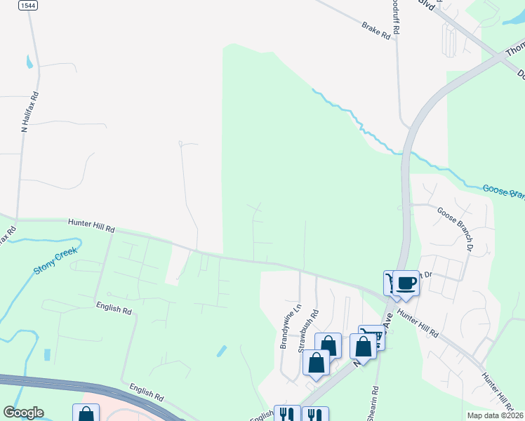 map of restaurants, bars, coffee shops, grocery stores, and more near 2606 Mallard Court in Rocky Mount