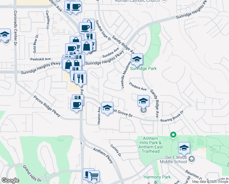 map of restaurants, bars, coffee shops, grocery stores, and more near 2480 Lower Meadows Avenue in Henderson