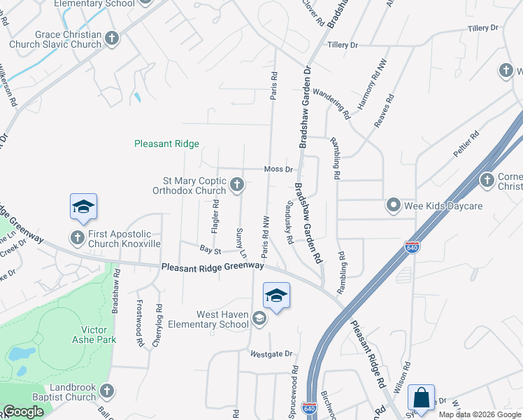 map of restaurants, bars, coffee shops, grocery stores, and more near 2004 Paris Road in Knoxville