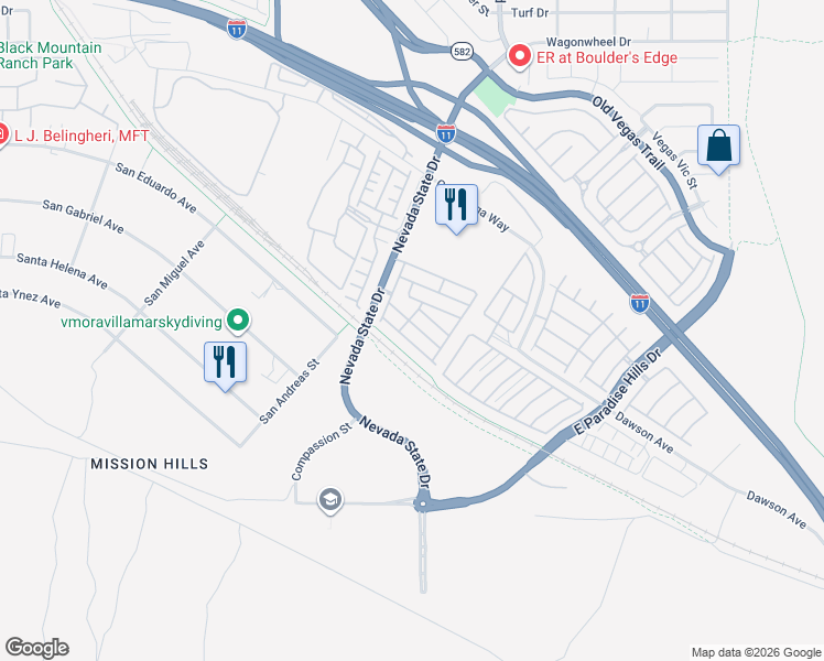 map of restaurants, bars, coffee shops, grocery stores, and more near 1521 Eva Crossing Place in Henderson