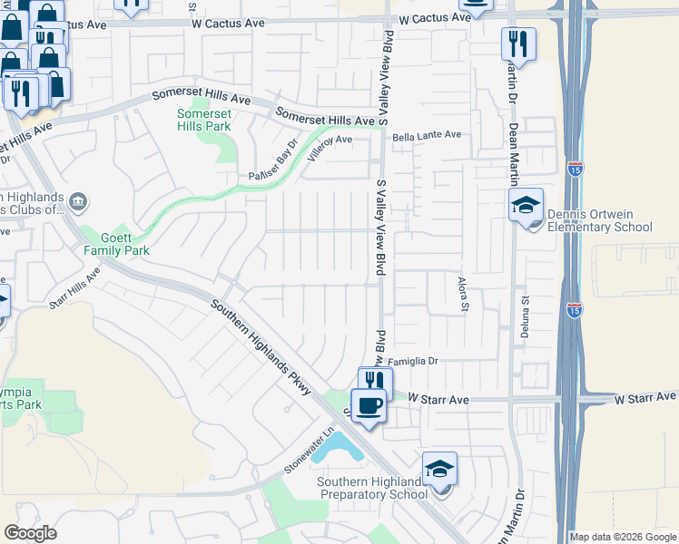 map of restaurants, bars, coffee shops, grocery stores, and more near 11012 Carberry Hill Street in Las Vegas