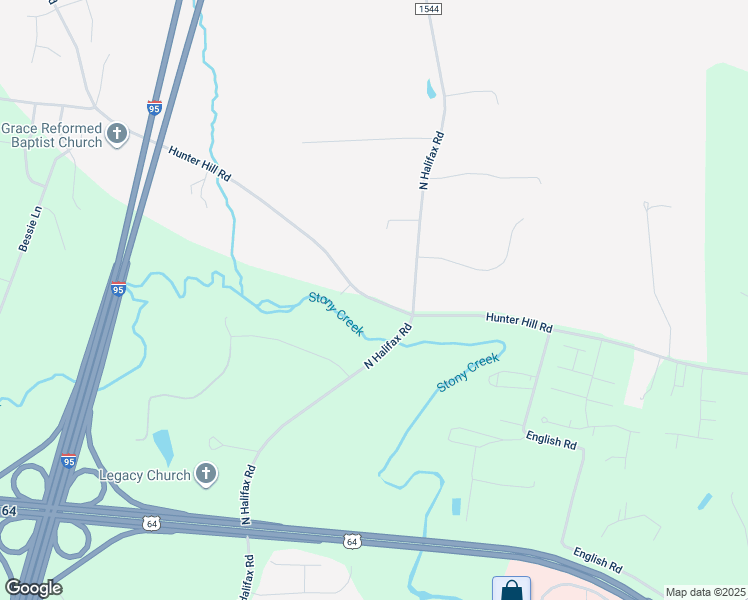 map of restaurants, bars, coffee shops, grocery stores, and more near Hunter Hill Road in Rocky Mount