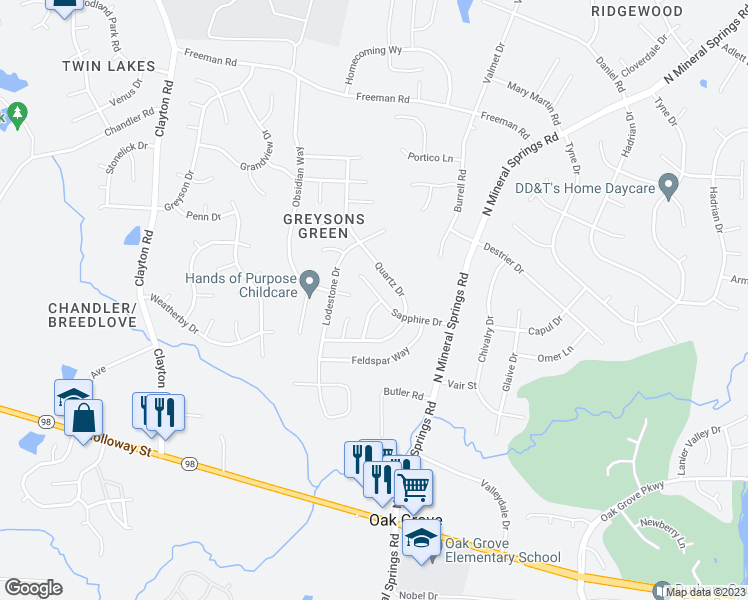 map of restaurants, bars, coffee shops, grocery stores, and more near 313 Pebble Way in Durham