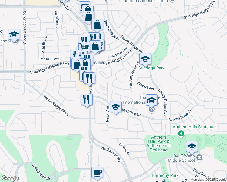map of restaurants, bars, coffee shops, grocery stores, and more near 2544 Ashley Rose Terrace in Henderson
