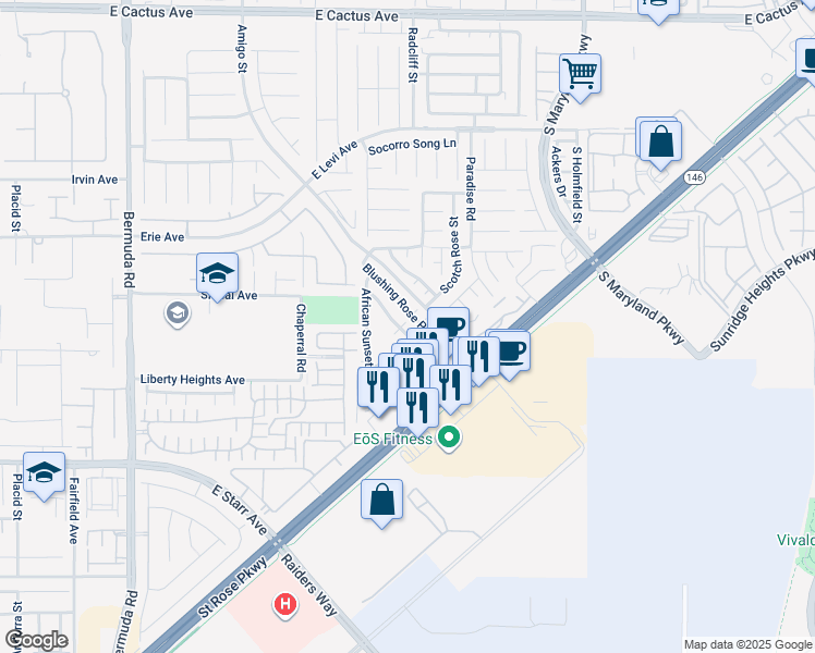 map of restaurants, bars, coffee shops, grocery stores, and more near 886 Blue Rosalie Place in Henderson