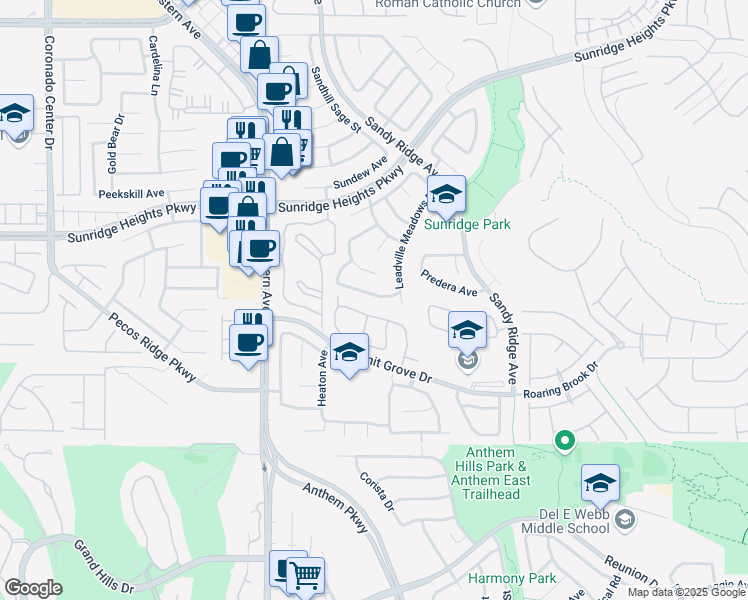 map of restaurants, bars, coffee shops, grocery stores, and more near 2480 Lower Meadows Avenue in Henderson