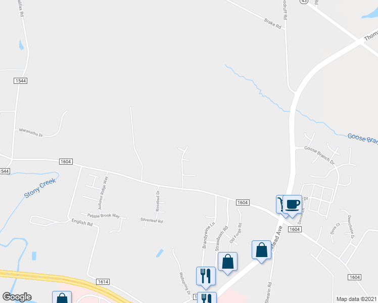 map of restaurants, bars, coffee shops, grocery stores, and more near 2606 Mallard Court in Rocky Mount