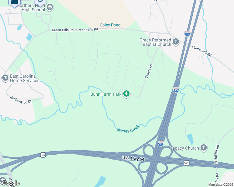 map of restaurants, bars, coffee shops, grocery stores, and more near 1566 Deerwalk Drive in Rocky Mount