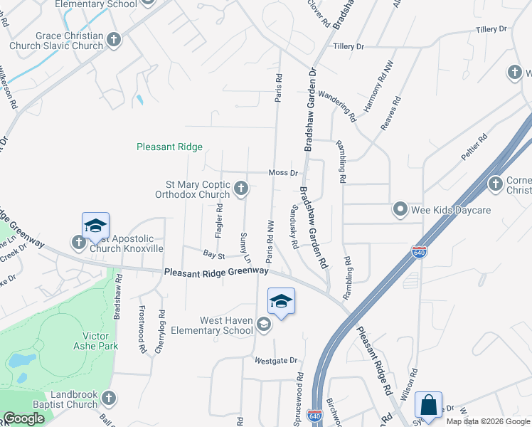 map of restaurants, bars, coffee shops, grocery stores, and more near 2004 Paris Road in Knoxville