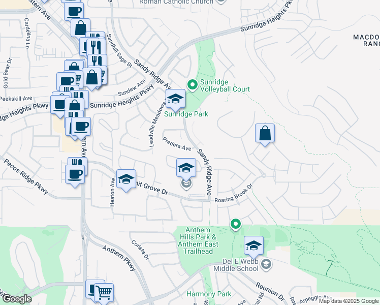 map of restaurants, bars, coffee shops, grocery stores, and more near 2388 Predera Avenue in Henderson