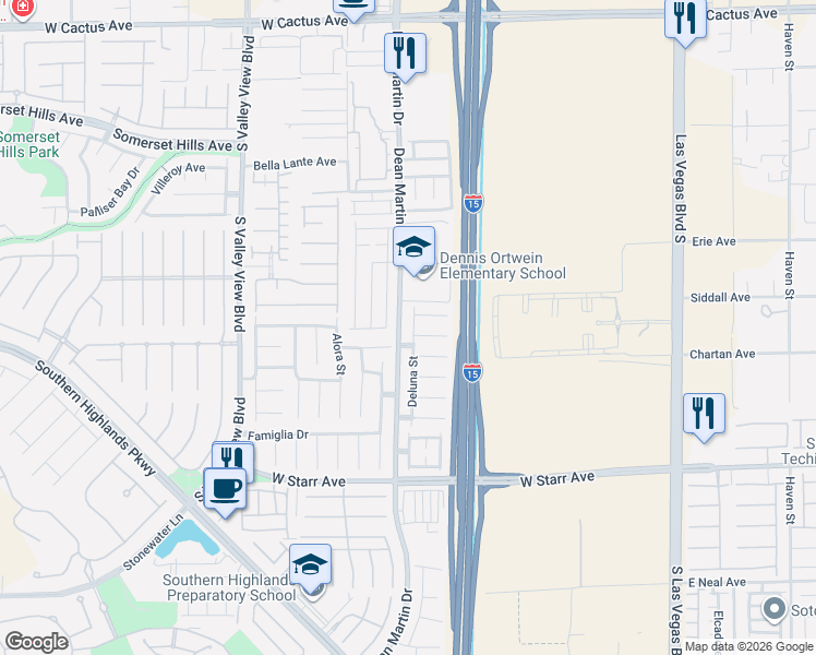 map of restaurants, bars, coffee shops, grocery stores, and more near 11027 Deluna Street in Las Vegas