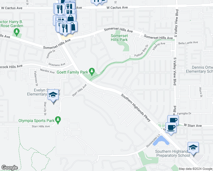 map of restaurants, bars, coffee shops, grocery stores, and more near 4453 Melrose Abbey Place in Las Vegas
