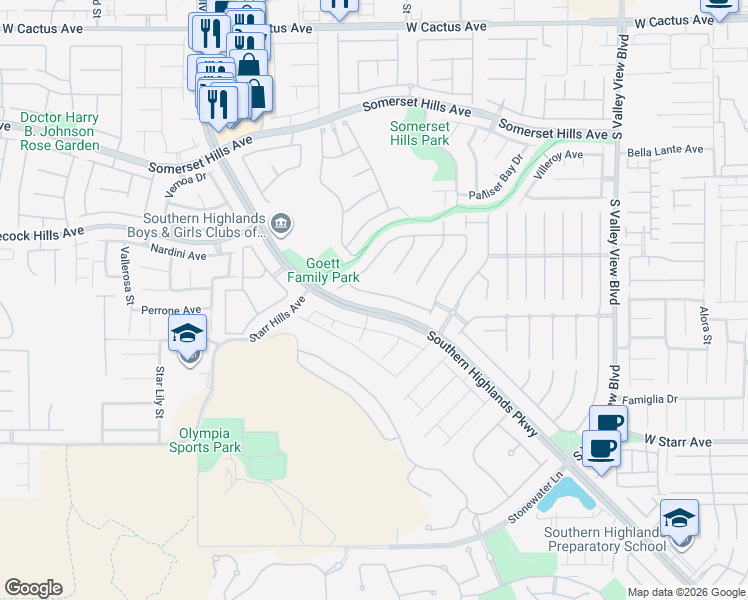 map of restaurants, bars, coffee shops, grocery stores, and more near 4456 Melrose Abbey Place in Las Vegas