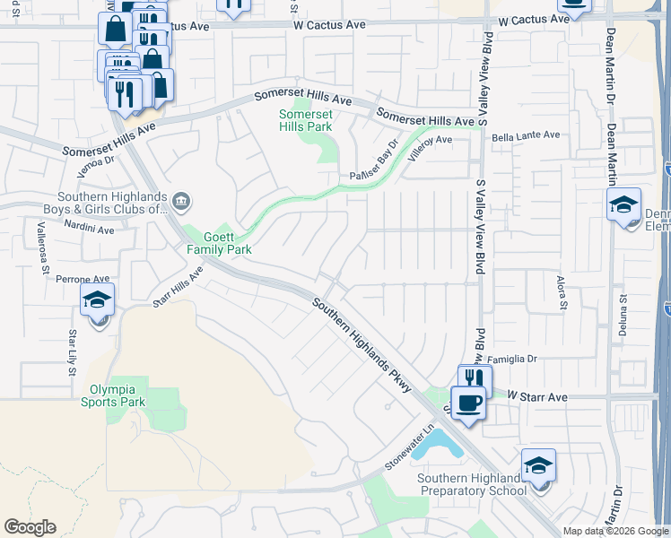 map of restaurants, bars, coffee shops, grocery stores, and more near 11021 Royal Highlands Street in Las Vegas