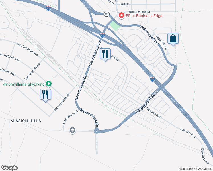 map of restaurants, bars, coffee shops, grocery stores, and more near 1099 Country Coach Drive in Henderson