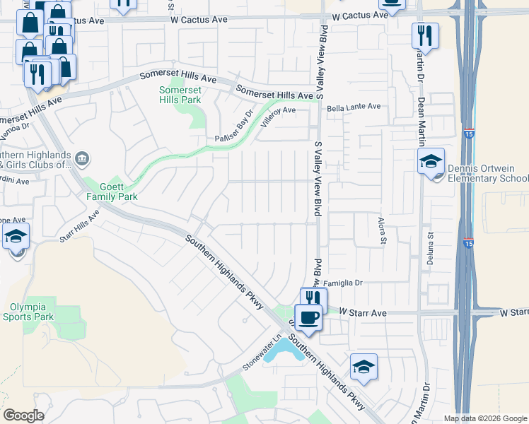 map of restaurants, bars, coffee shops, grocery stores, and more near 11023 Carberry Hill Street in Las Vegas