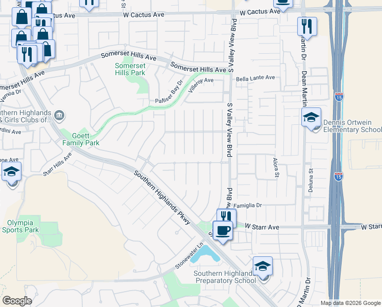 map of restaurants, bars, coffee shops, grocery stores, and more near 11023 Carberry Hill Street in Las Vegas
