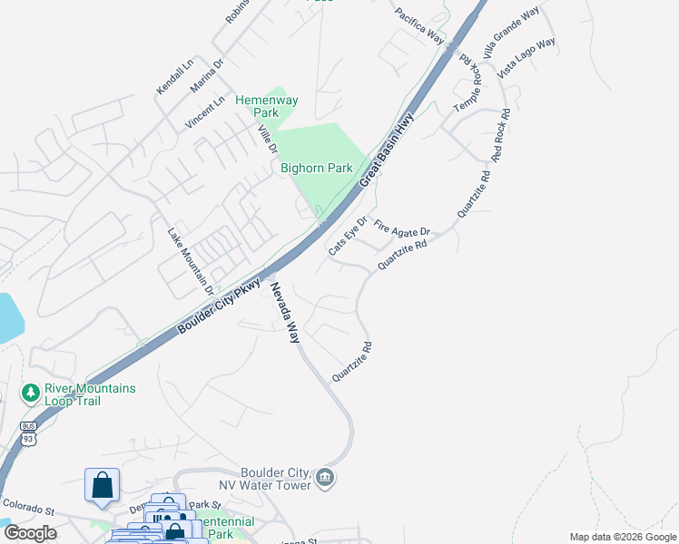 map of restaurants, bars, coffee shops, grocery stores, and more near Crystal Court in Boulder City
