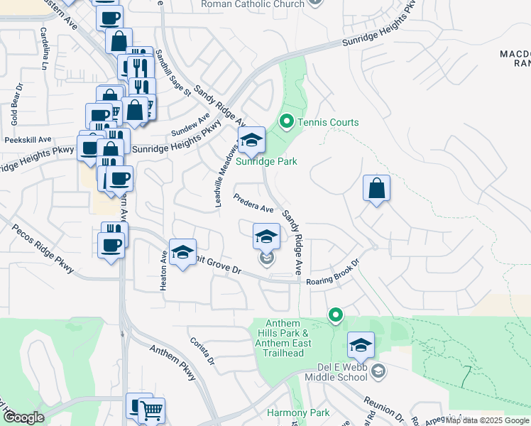 map of restaurants, bars, coffee shops, grocery stores, and more near 2395 Predera Avenue in Henderson