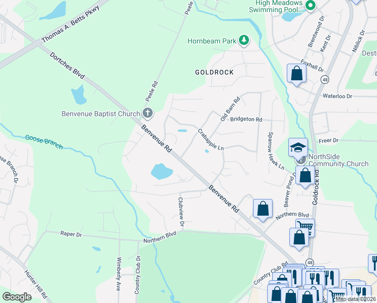 map of restaurants, bars, coffee shops, grocery stores, and more near 1521 Winterberry Drive in Rocky Mount