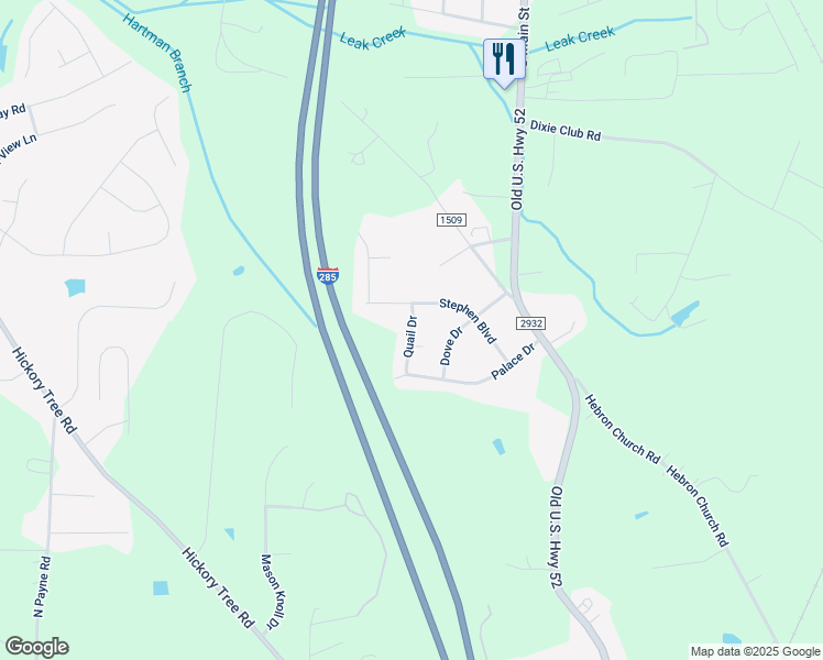 map of restaurants, bars, coffee shops, grocery stores, and more near 1211 Quail Drive in Winston-Salem