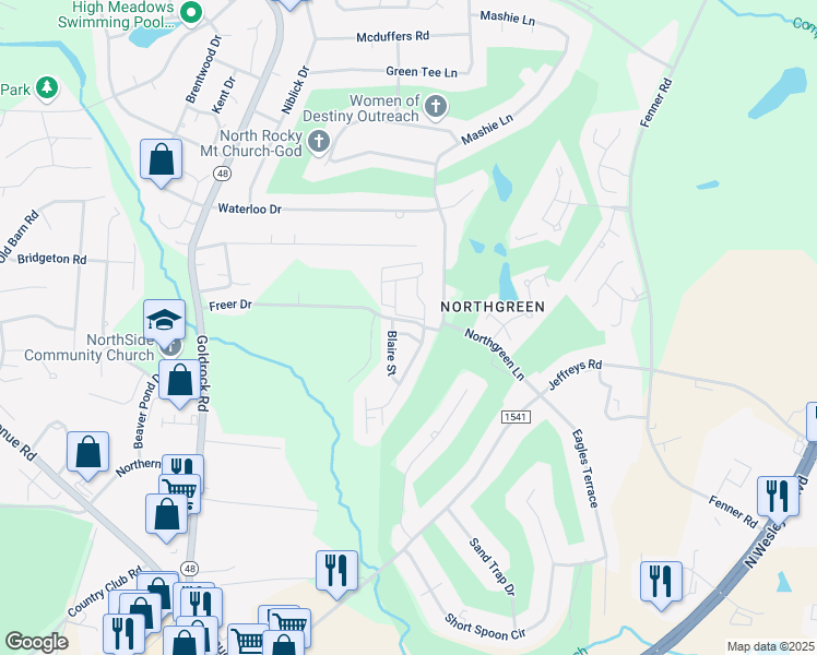 map of restaurants, bars, coffee shops, grocery stores, and more near 1008 Wythe Way in Rocky Mount