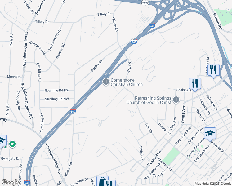 map of restaurants, bars, coffee shops, grocery stores, and more near 1415 Lantana Ln NW in Knoxville