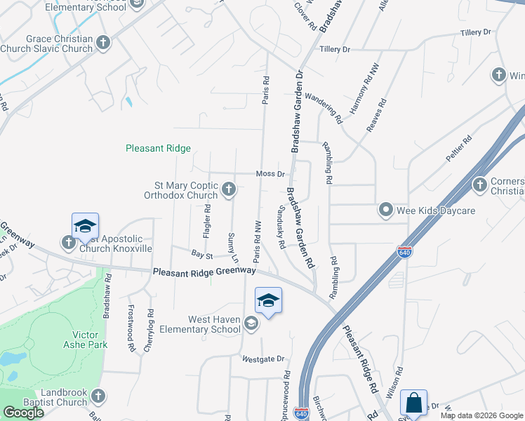 map of restaurants, bars, coffee shops, grocery stores, and more near 2004 Paris Road in Knoxville
