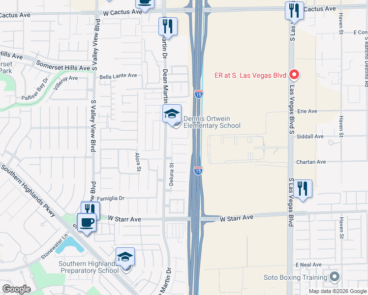 map of restaurants, bars, coffee shops, grocery stores, and more near 3045 Leonetti Court in Las Vegas