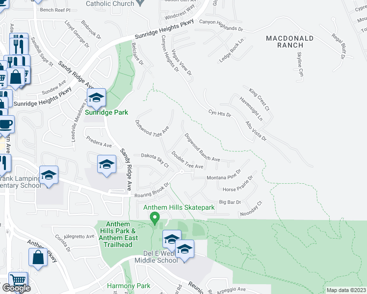 map of restaurants, bars, coffee shops, grocery stores, and more near 1041 Augusta Wood Court in Henderson