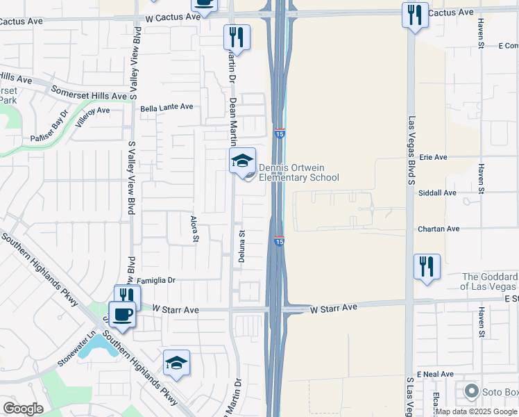 map of restaurants, bars, coffee shops, grocery stores, and more near 3045 Leonetti Court in Las Vegas